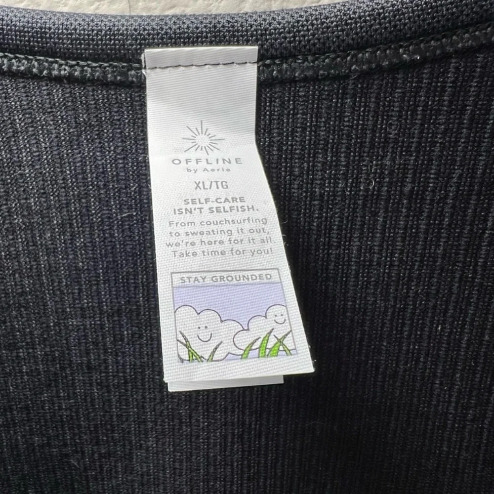 Offline By Aerie Seamless Cable Square Neck Ribbed Top Shirt Black NEW Womens XL - Picture 6 of 15